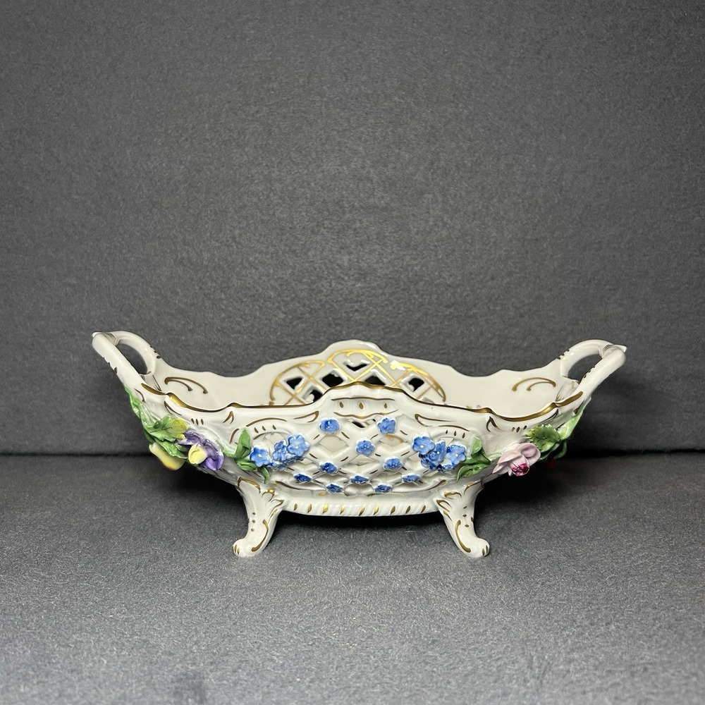 Vintage Potschappel Dresden Shell‎ Basket Hand Painted Figurine Collectible